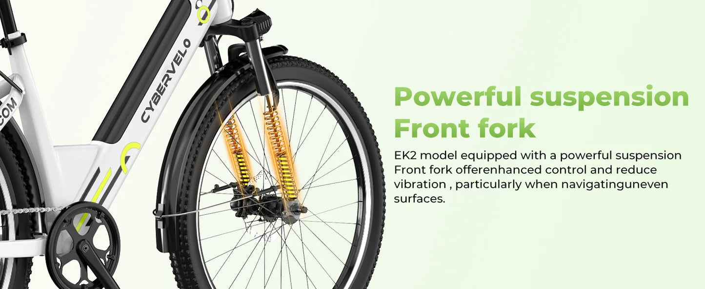 1000W Peak Electric Bike for Adults Cybervelo EK2 26" Step-Thru 14Ah Removable Battery 80Miles City Commuter Ebike