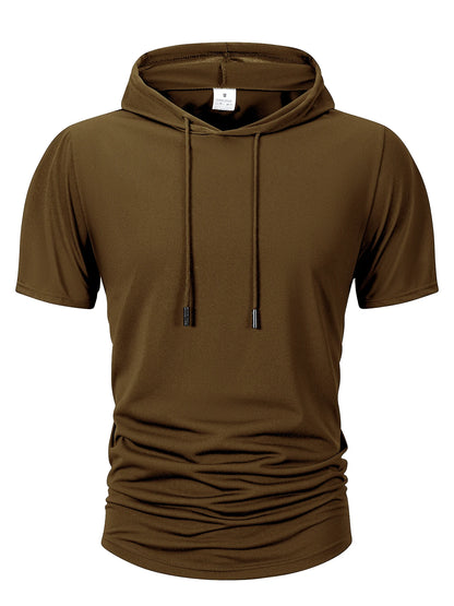 Summer Men's Hooded Sweatwear Casual Short Sleeve Loose T-shirt Solid Color Lightweight Hoodie Fitness Breathable Tops