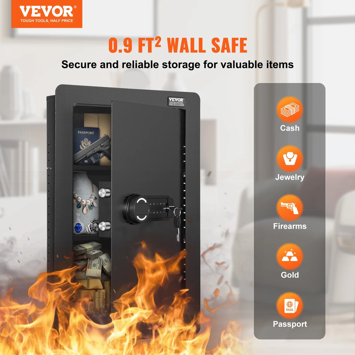 Tall Hidden Wall Safe With Digital Keypad Security.