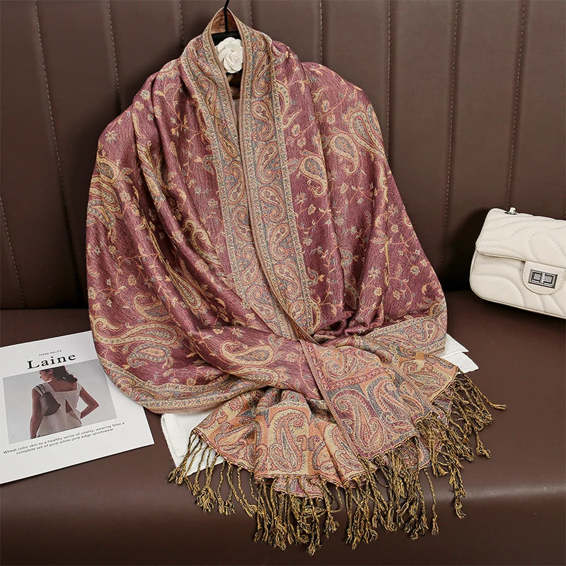 Autumn Winter Scarf Women Pashmina Shawls Cashmere Blanket Paisley Warm Thick Chunky Stoles Lady Elegant Poncho Outdoor Bufanda