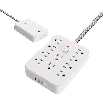 10AC outlets with 5-ft Woven material wire, 3USB ,1 USB-C fast-charging ports Power strip surge protector provides overload protector