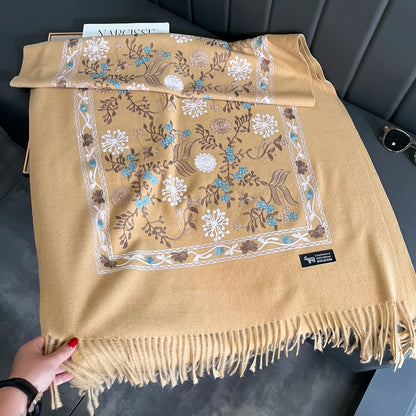 New Winter Warm Cashmere Scarf for Women Embroidery Pashmina Blanket Thick Shawl Wrap Neckerchief Fashion Bufanda Echarpe Poncho