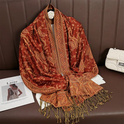 Autumn Winter Scarf Women Pashmina Shawls Cashmere Blanket Paisley Warm Thick Chunky Stoles Lady Elegant Poncho Outdoor Bufanda