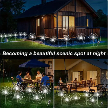 Solar LED Fireworks Lights 8 Lighting Modes Waterproof DIY Solar Outdoor Decorative Fairy String Light for Garden Lawns Wedding