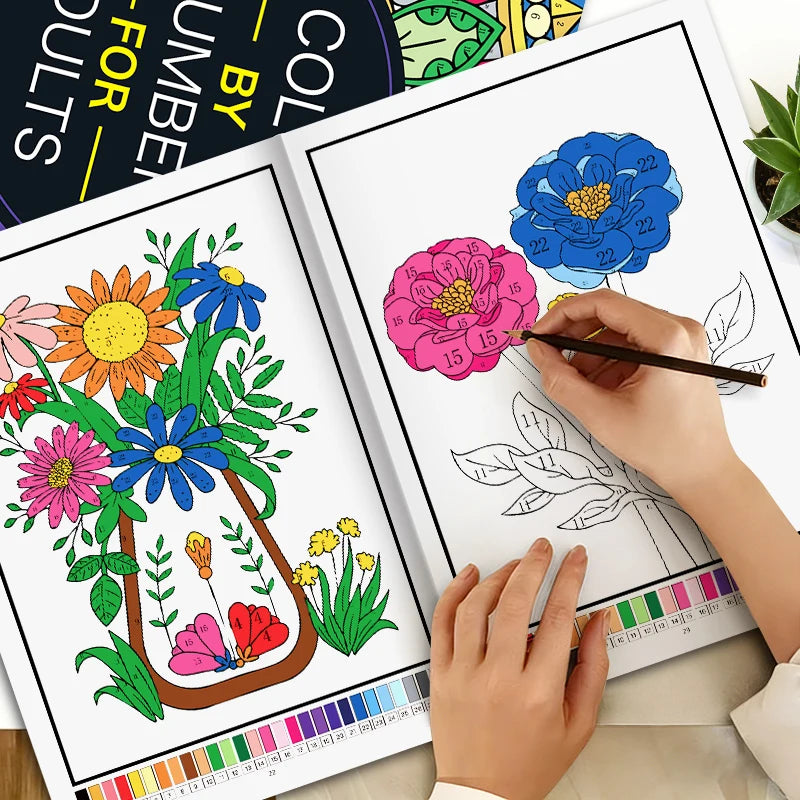 Color by Number for Adults Coloring Book 32 Pages Floral Mandala Design Stress Relief Relaxation Therapy Activity Book