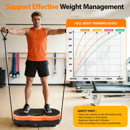 Bluetooth vibration plate; calorie-tracking, 120-level whole-body workout.