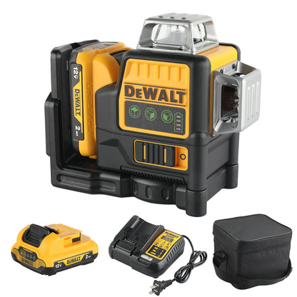 DW089LG 12V Lithium Green Laser Level - 3 Sided 360° Vertical & Horizontal, 12 Line, Ideal for Indoor/Outdoor Projects