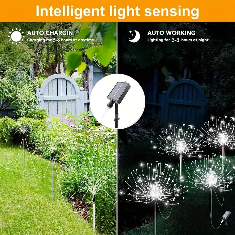 Solar LED Fireworks Lights 8 Lighting Modes Waterproof DIY Solar Outdoor Decorative Fairy String Light for Garden Lawns Wedding