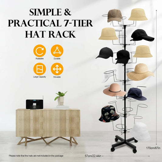 Freestanding Rotating Hat Rack With Thirty‑Five Hooks.