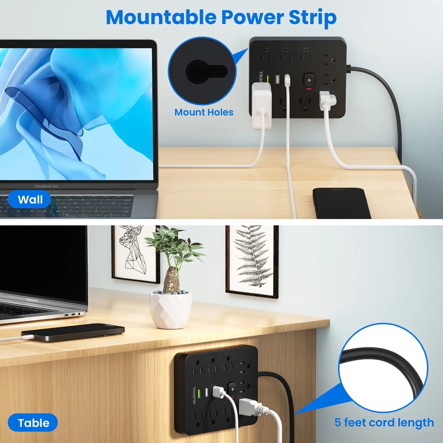Surge Protector Power Strip With USB Charging.