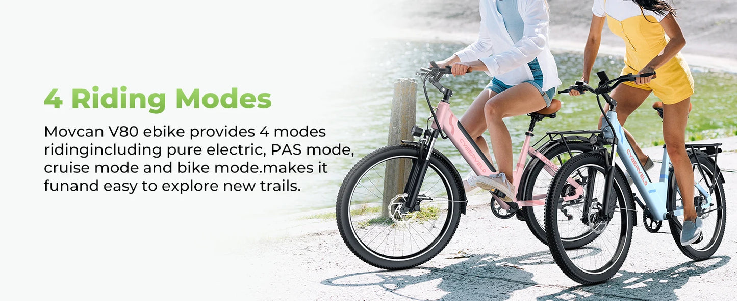 1000W Peak Electric Bike for Adults Cybervelo EK2 26" Step-Thru 14Ah Removable Battery 80Miles City Commuter Ebike