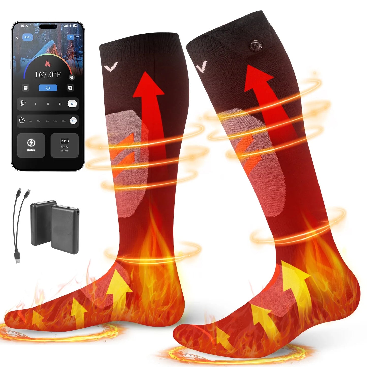 Winter Heating Socks With Battery Box Rechargeable Anti-Cold Men Thermal Heated Foot Warmer Outdoor Camping Ski Sports Wnter