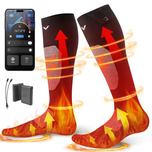 App‑controlled heated socks with 5000mAh battery.
