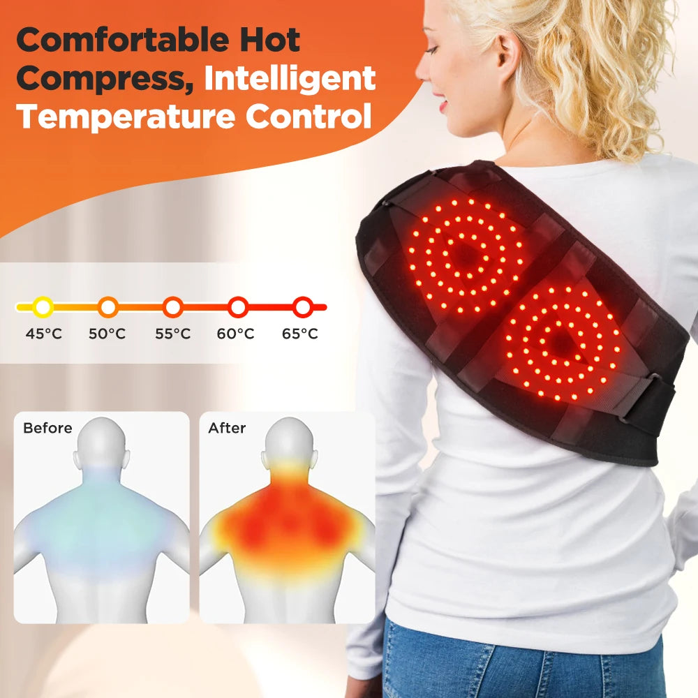 Heated vibration lumbar belt; red‑light hot compress