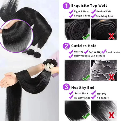 HD 4x4 5x5 13x4 Closure With Bundles Indian Straight Human Hair Bundle With Frontal Invisible Melt Skin HD Lace 3 4 Bundle Weave