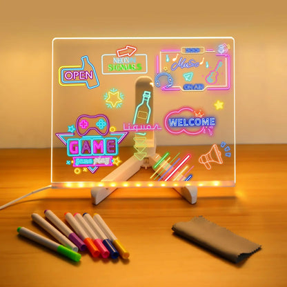 DIY LED Note Board With Night Light Colorful 7 Pens Acrylic Message Board Children‘s Drawing Board For Kids Birthday Gift