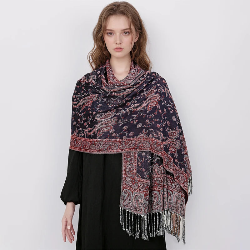 Autumn Winter Scarf Women Pashmina Shawls Cashmere Blanket Paisley Warm Thick Chunky Stoles Lady Elegant Poncho Outdoor Bufanda