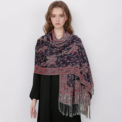 Autumn Winter Scarf Women Pashmina Shawls Cashmere Blanket Paisley Warm Thick Chunky Stoles Lady Elegant Poncho Outdoor Bufanda