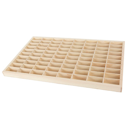 Wood display shelf with 80‑grid diecast storage.