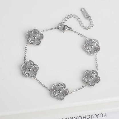 Classic Luxury Stainless Steel Clover Bracelet Adjustable Five-Leaf Flower Bangle Fashion Party Jewelry Gifts for Women
