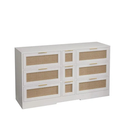 Rattan Dresser With Nine Drawers.