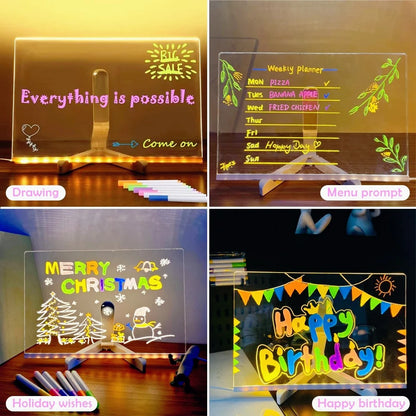 DIY LED Note Board With Night Light Colorful 7 Pens Acrylic Message Board Children‘s Drawing Board For Kids Birthday Gift