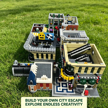 City House Street View Building Blocks Classic Architecture Collection Set Grand Emporium Police Station Town Hall Model Complete Square Scene Assembly Bricks Decorative Display Toy Ideal Holiday Birthday Gift For Collectors