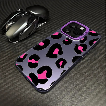 Leopard Print Electroplate Silver IMD Phone Case For iPhone 16 15 14 13 12 11 Pro Max 15 Plus Matte Shockproof Back Cover