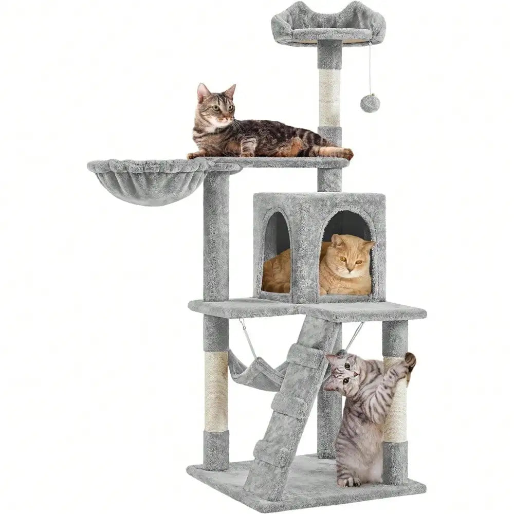 54in Multi-Level Cat Tree Tower With Perch Condo Hammock Scratching Posts Interactive Toy