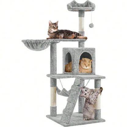 54in Multi-Level Cat Tree Tower With Perch Condo Hammock Scratching Posts Interactive Toy