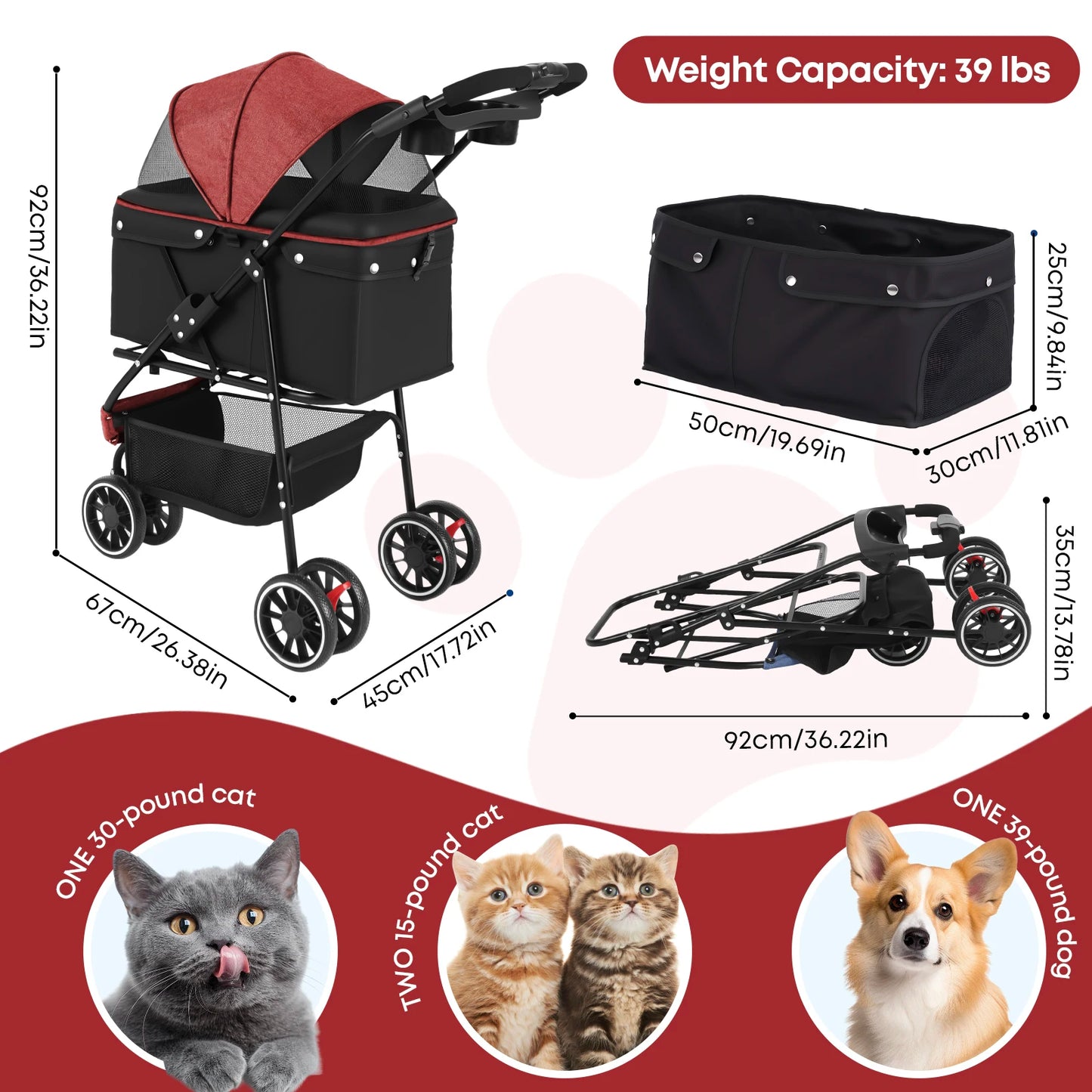 Foldable Three‑Wheel Pet Stroller With Breathable Canopy.