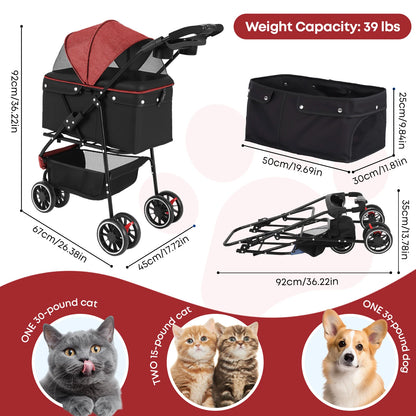 Foldable Three‑Wheel Pet Stroller With Breathable Canopy.