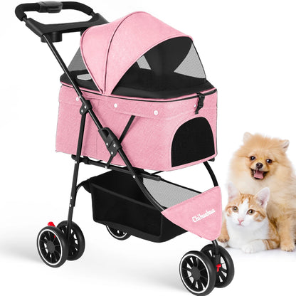 Foldable Three‑Wheel Pet Stroller With Breathable Canopy.