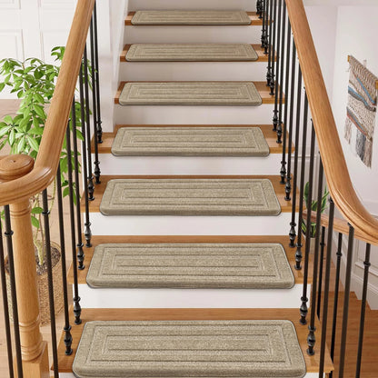 Non‑slip bullnose carpet stair treads, soft and washable.