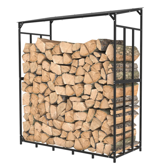 Heavy Duty Outdoor Firewood Rack With Protective Top Cover.