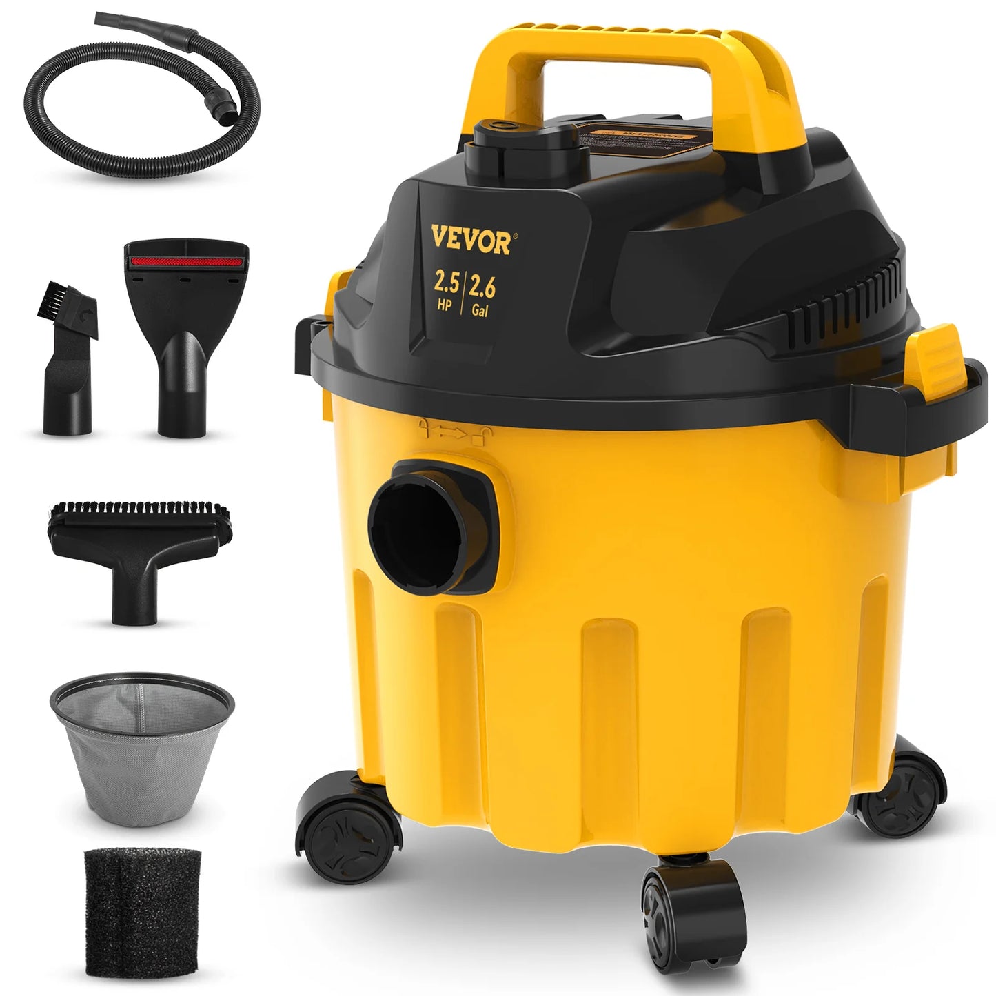Wet Dry Vac 2.6 Gallon 2.5 Peak HP 3 in 1 Portable Shop Vacuum with Blowing Function  Attachment Storage for Floor