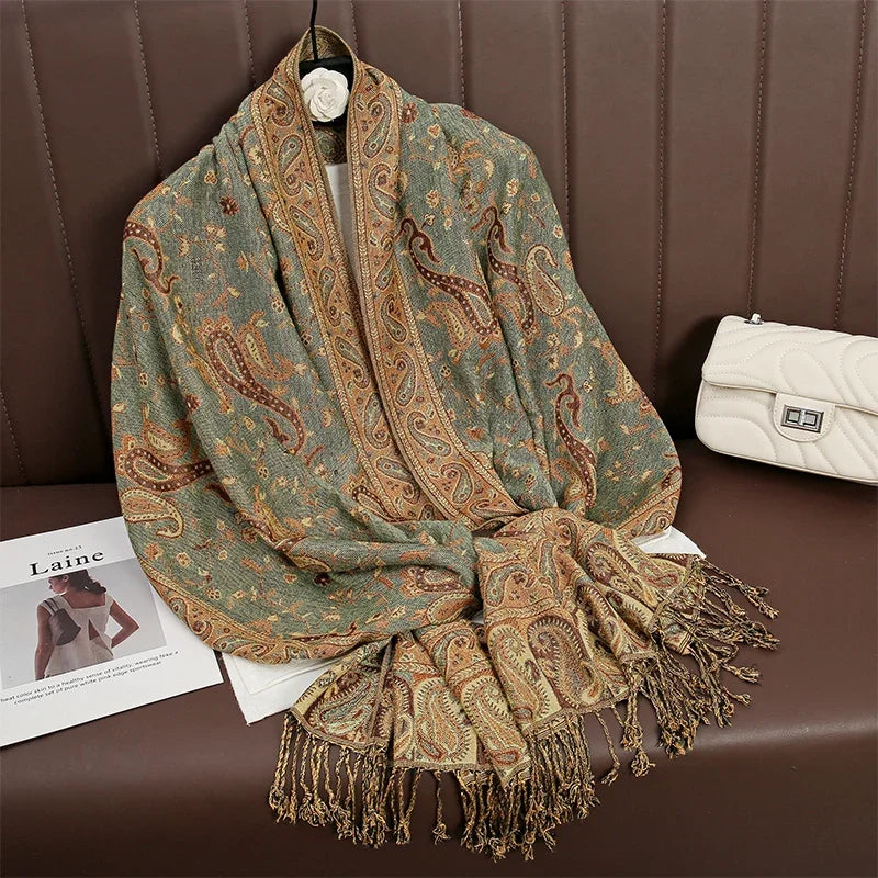 Autumn Winter Scarf Women Pashmina Shawls Cashmere Blanket Paisley Warm Thick Chunky Stoles Lady Elegant Poncho Outdoor Bufanda