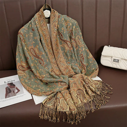 Autumn Winter Scarf Women Pashmina Shawls Cashmere Blanket Paisley Warm Thick Chunky Stoles Lady Elegant Poncho Outdoor Bufanda