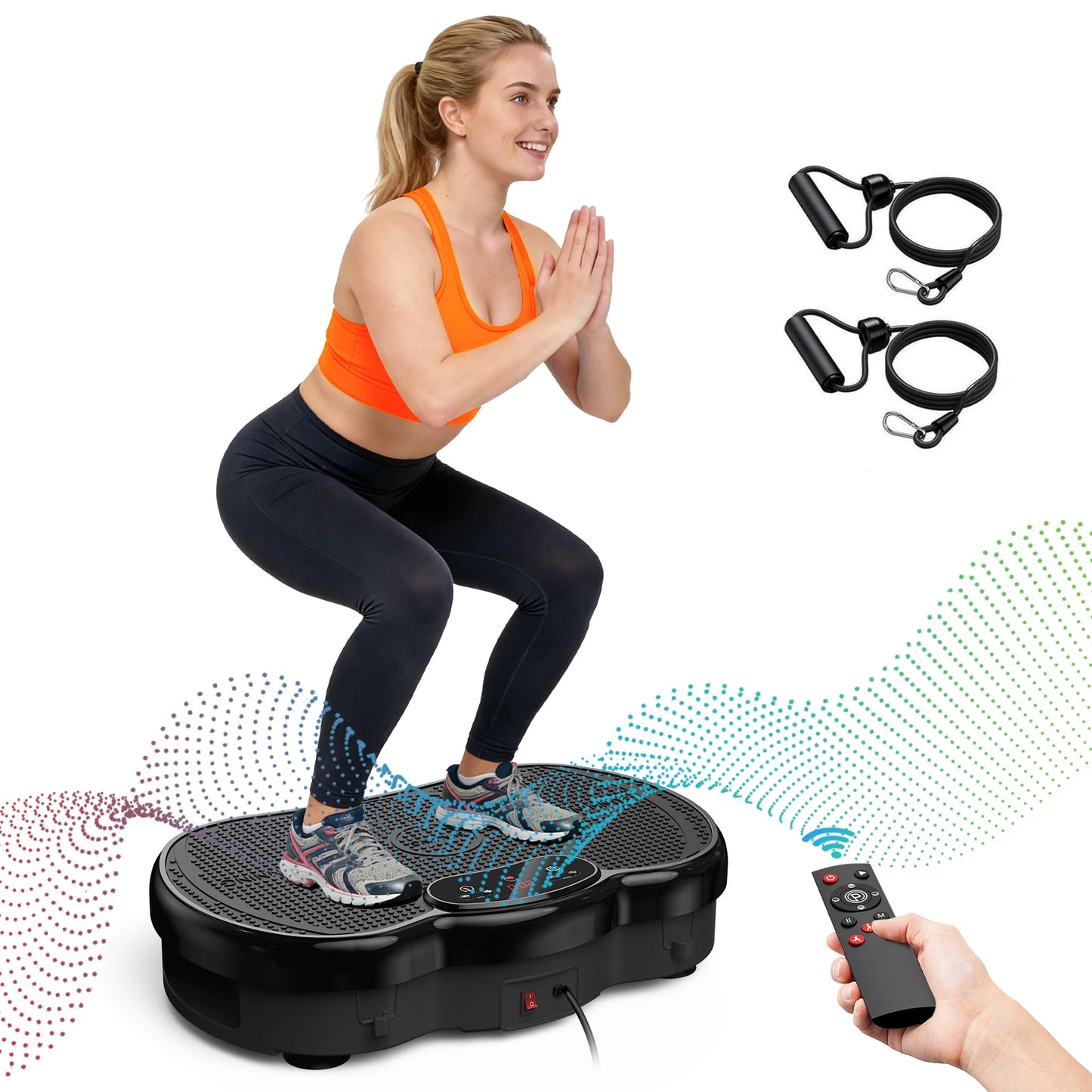 Bluetooth vibration plate; calorie-tracking, 120-level whole-body workout.