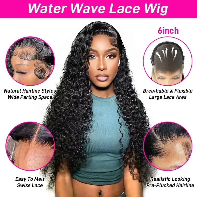 Wear And Go Water Wave 13x6 Hd Glueless Wig Human Hair For Women 7x5 Frontal Curly Lace Front Wigs On Clearance Sale 250 Density
