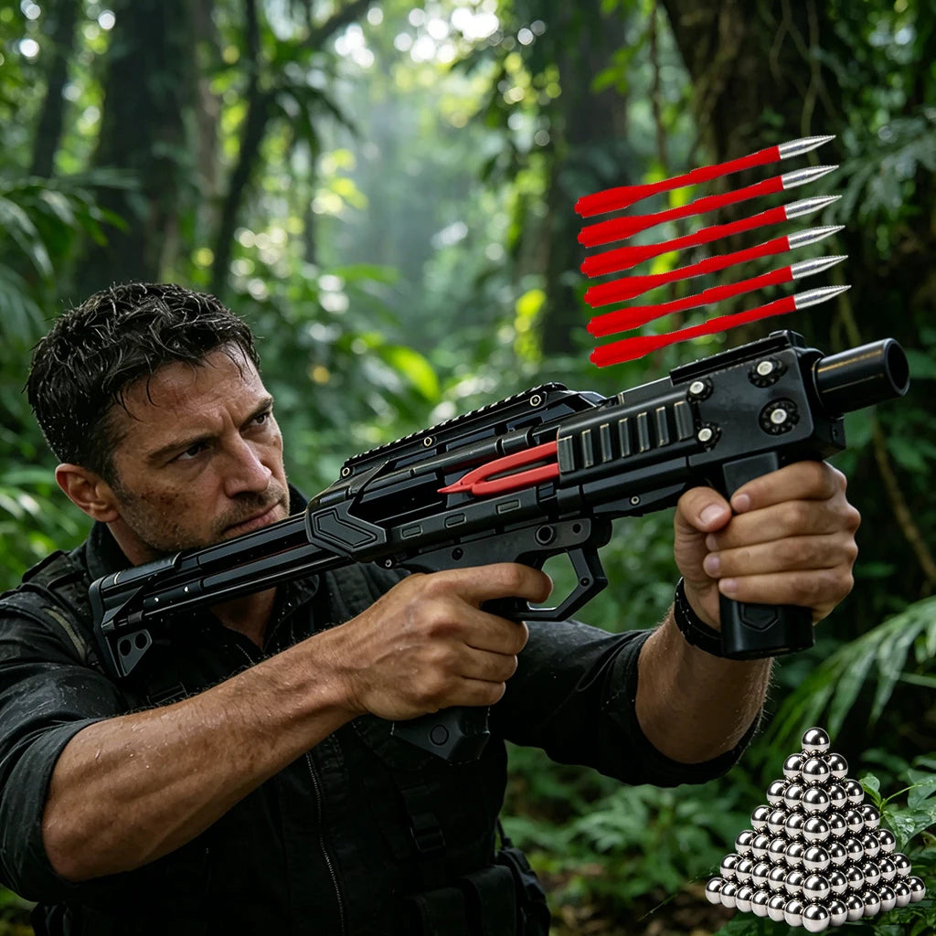 Multi-functional slingshot bow and arrow launcher, capable of continuously firing steel balls, outdoor jungle hunting kit
