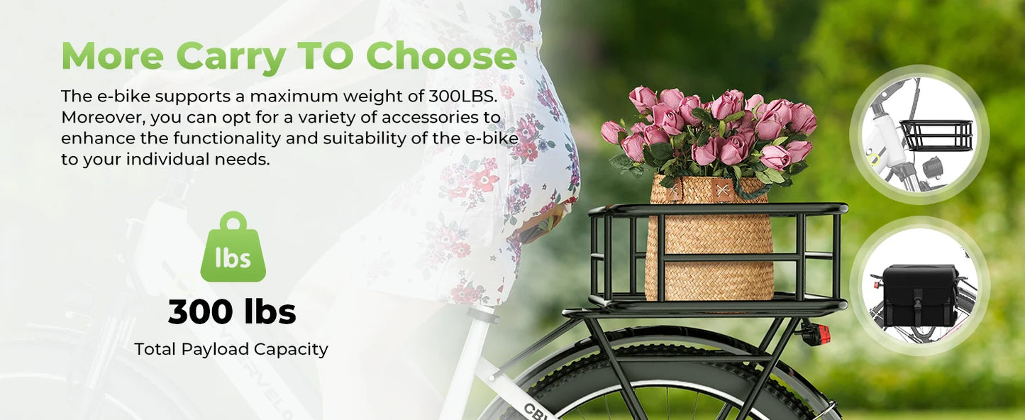 1000W Peak Electric Bike for Adults Cybervelo EK2 26" Step-Thru 14Ah Removable Battery 80Miles City Commuter Ebike