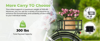1000W Peak Electric Bike for Adults Cybervelo EK2 26" Step-Thru 14Ah Removable Battery 80Miles City Commuter Ebike