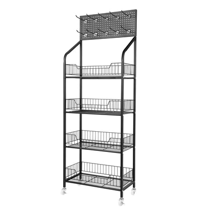 Four Tier Display Snack Rack With Universal Wheels.