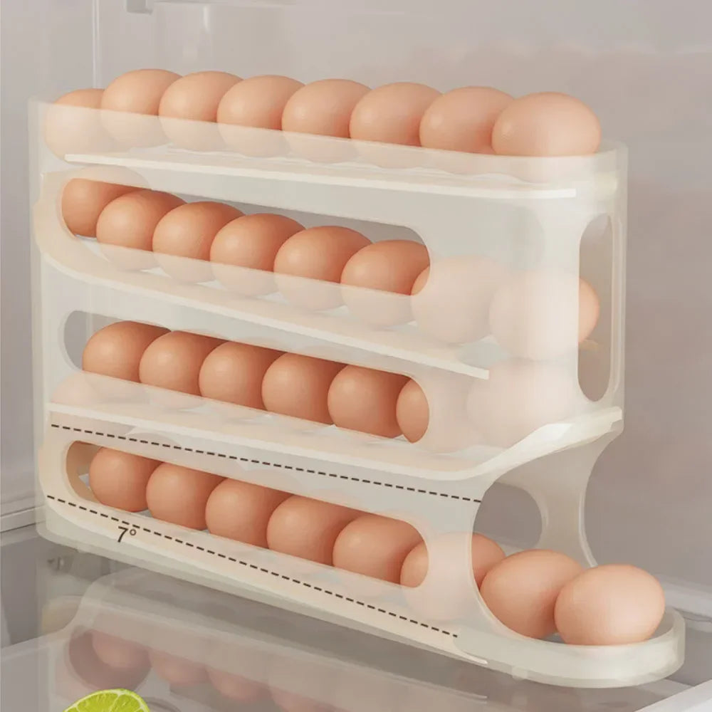 Four‑Layer Automatic Rolling Egg Holder For Fridge.