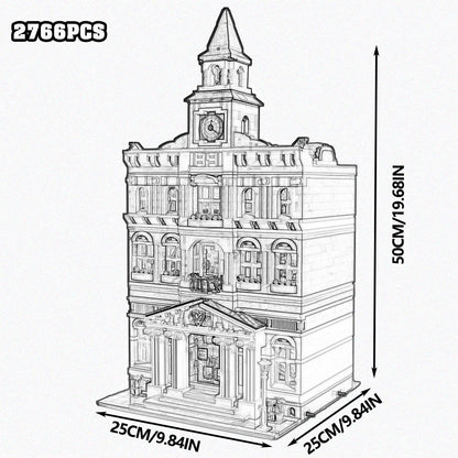 City House Street View Building Blocks Classic Architecture Collection Set Grand Emporium Police Station Town Hall Model Complete Square Scene Assembly Bricks Decorative Display Toy Ideal Holiday Birthday Gift For Collectors