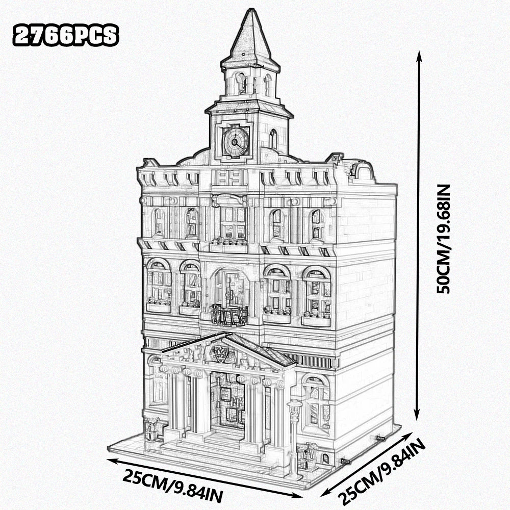 City House Street View Building Blocks Classic Architecture Collection Set Grand Emporium Police Station Town Hall Model Complete Square Scene Assembly Bricks Decorative Display Toy Ideal Holiday Birthday Gift For Collectors