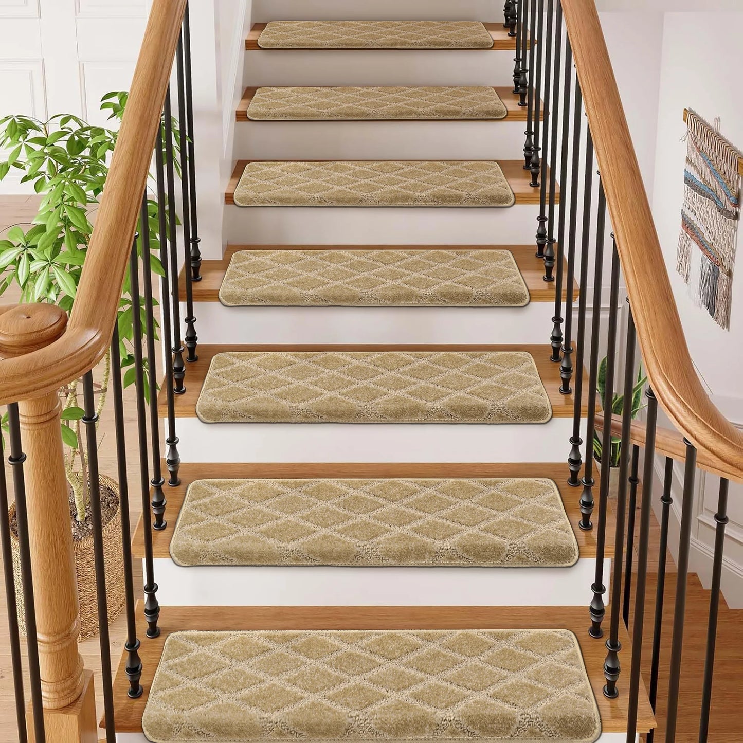 Non‑slip bullnose carpet stair treads, soft and washable.