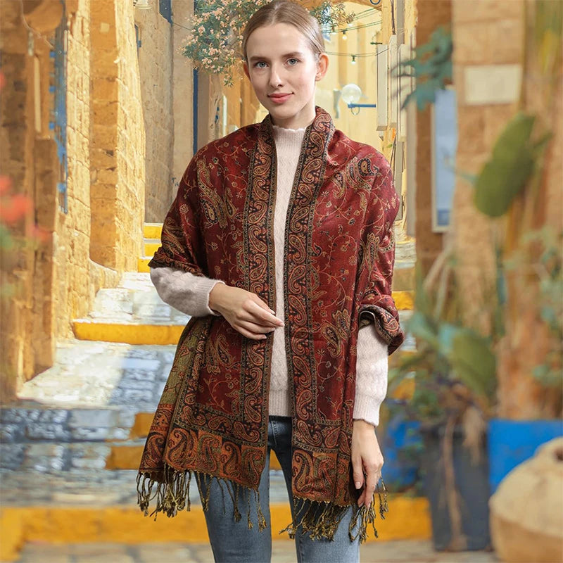 Autumn Winter Scarf Women Pashmina Shawls Cashmere Blanket Paisley Warm Thick Chunky Stoles Lady Elegant Poncho Outdoor Bufanda