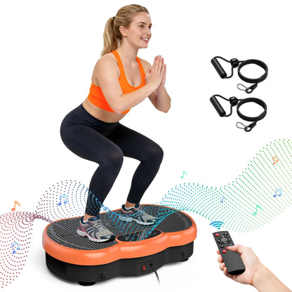 Bluetooth vibration plate; calorie-tracking, 120-level whole-body workout.